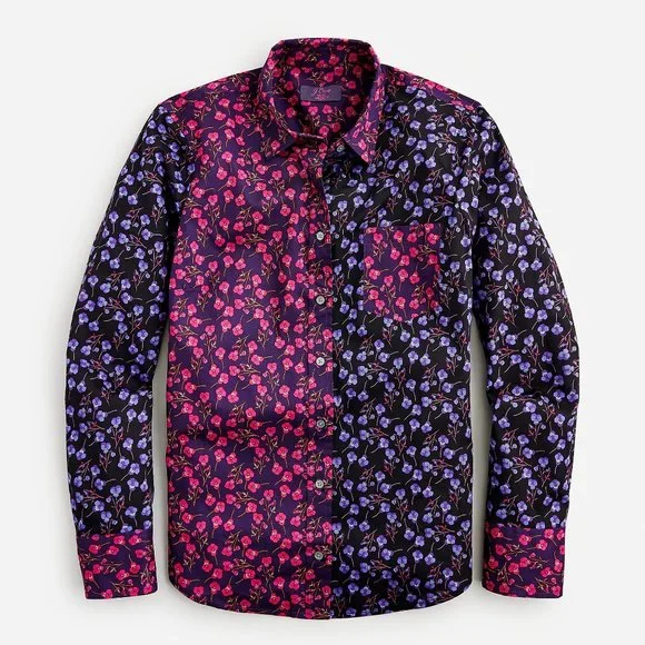 NEW J Crew Liberty Mixed Floral Perfect Shirt Eggplant Purple NWT 2 4 - Picture 2 of 11